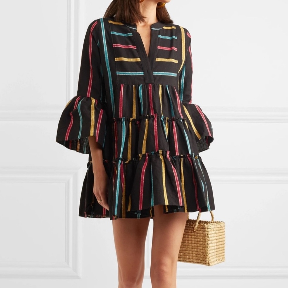 Caroline Constas Lyssa Dress Tiered Mini Babydoll Rainbow Stripe Small $495